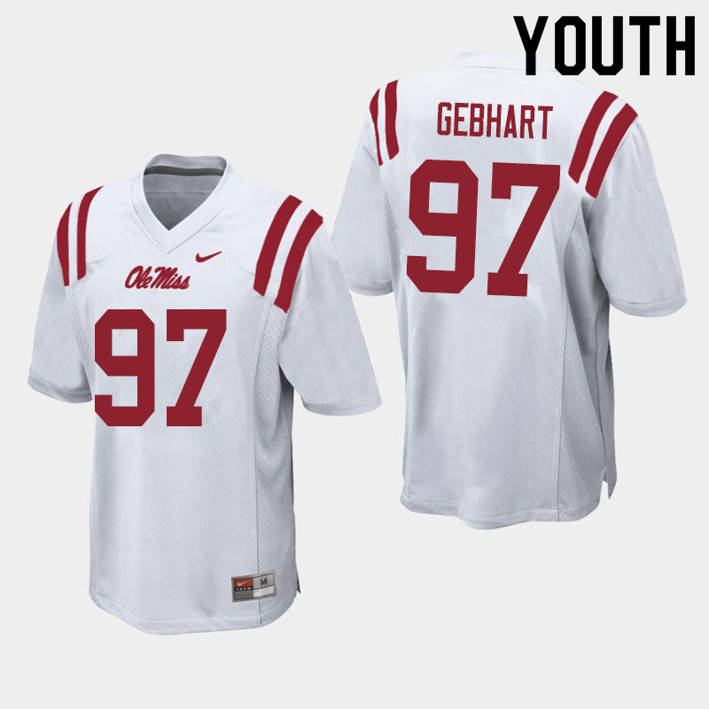 Youth #97 Land Gebhart Ole Miss Rebels College Football Jerseys Sale-White